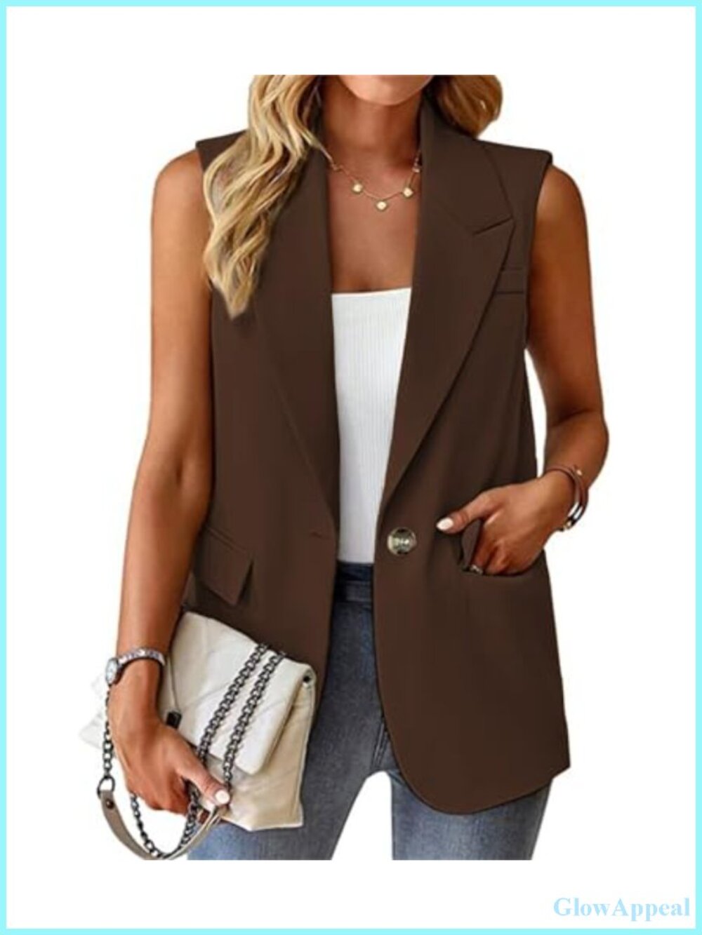 Sleeveless Blazer Vest Lightweight Open Front Business Casual with Pockets